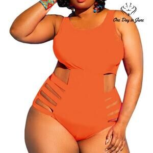 Yonique Plus Size Hollow Out One Piece Swimsuit Size XXXXL